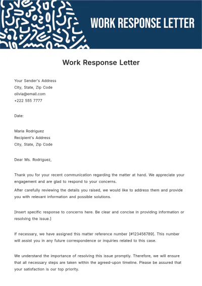 Free Work Response Letter Template to Edit Online