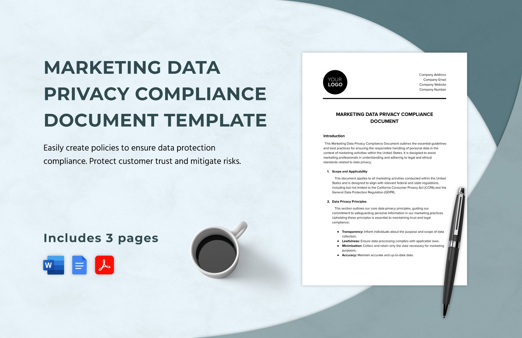 Marketing Data Privacy Compliance Document Template in Word, Google Docs, PDF