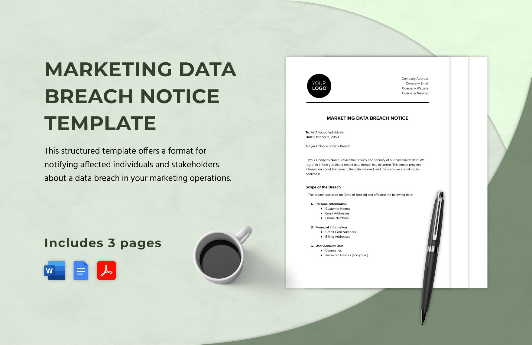 Marketing Data Breach Notice Template in Word, Google Docs, PDF