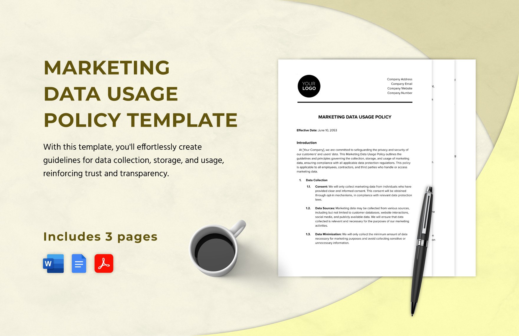 Marketing Data Usage Policy Template in Word, Google Docs, PDF