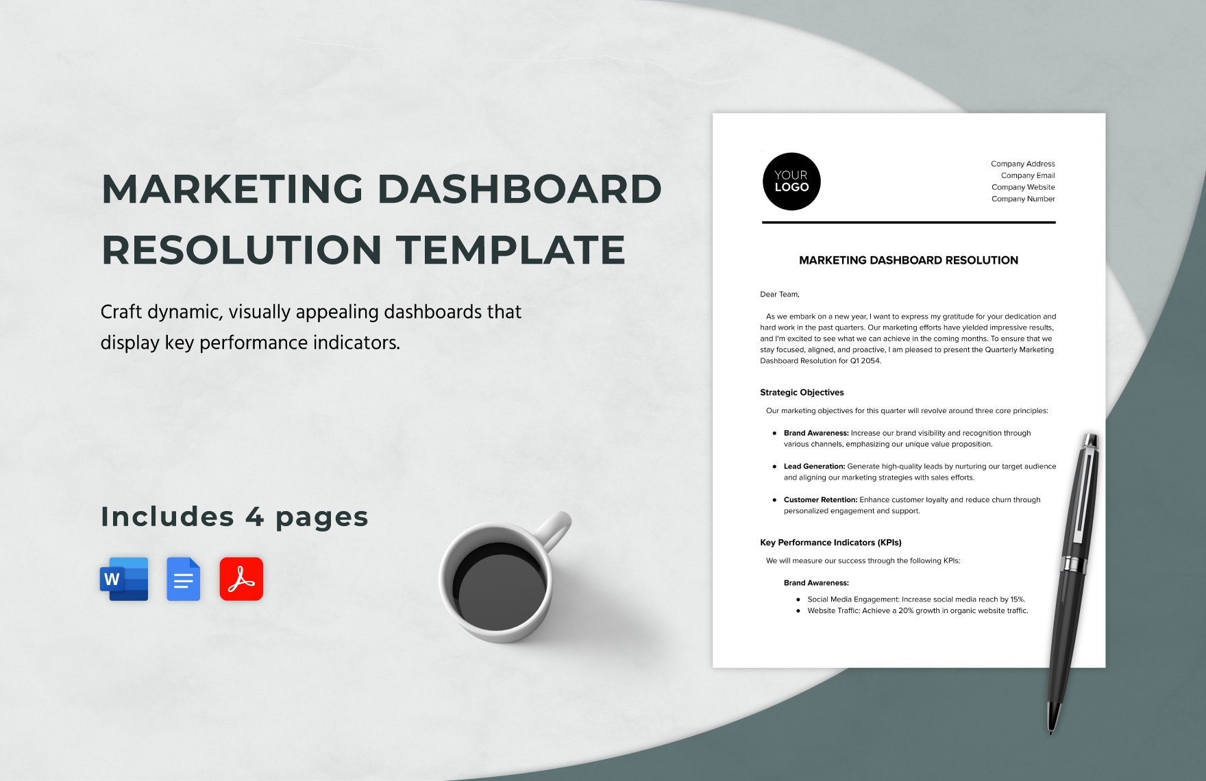 Marketing Dashboard Resolution Template in Word, Google Docs, PDF