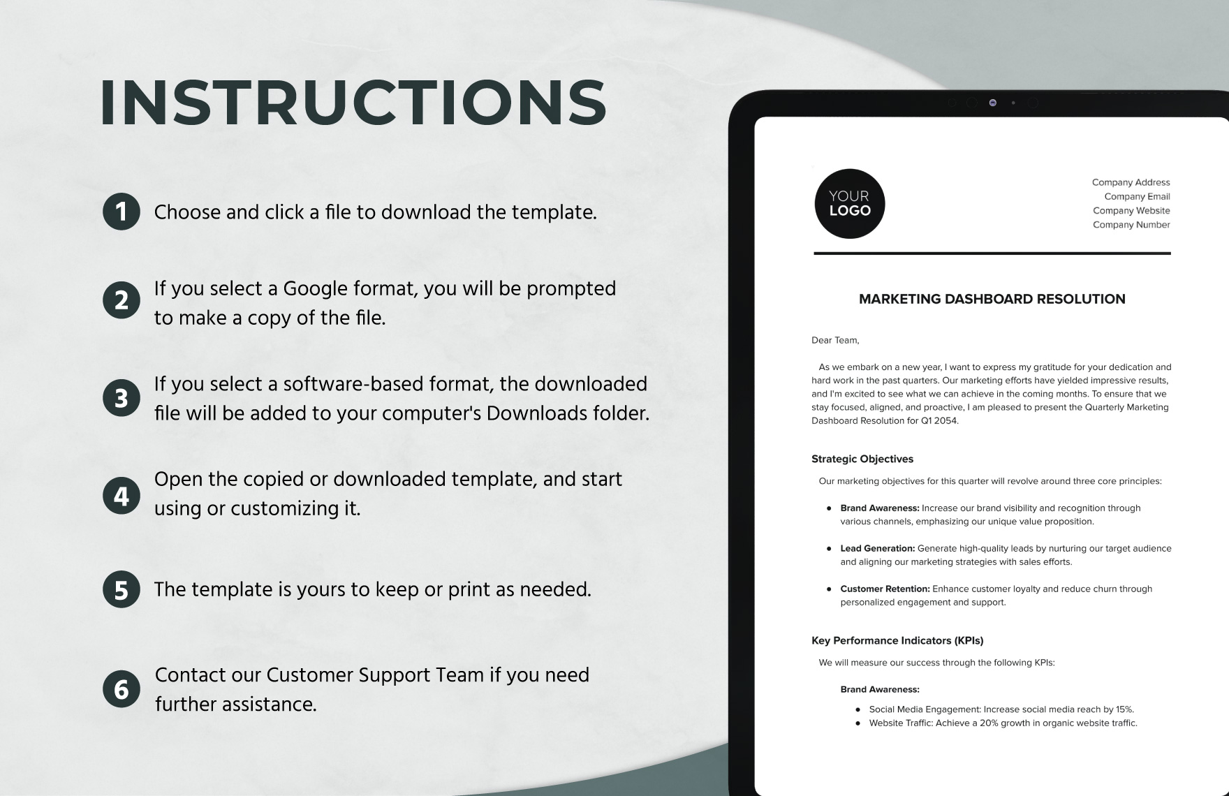 Marketing Dashboard Resolution Template