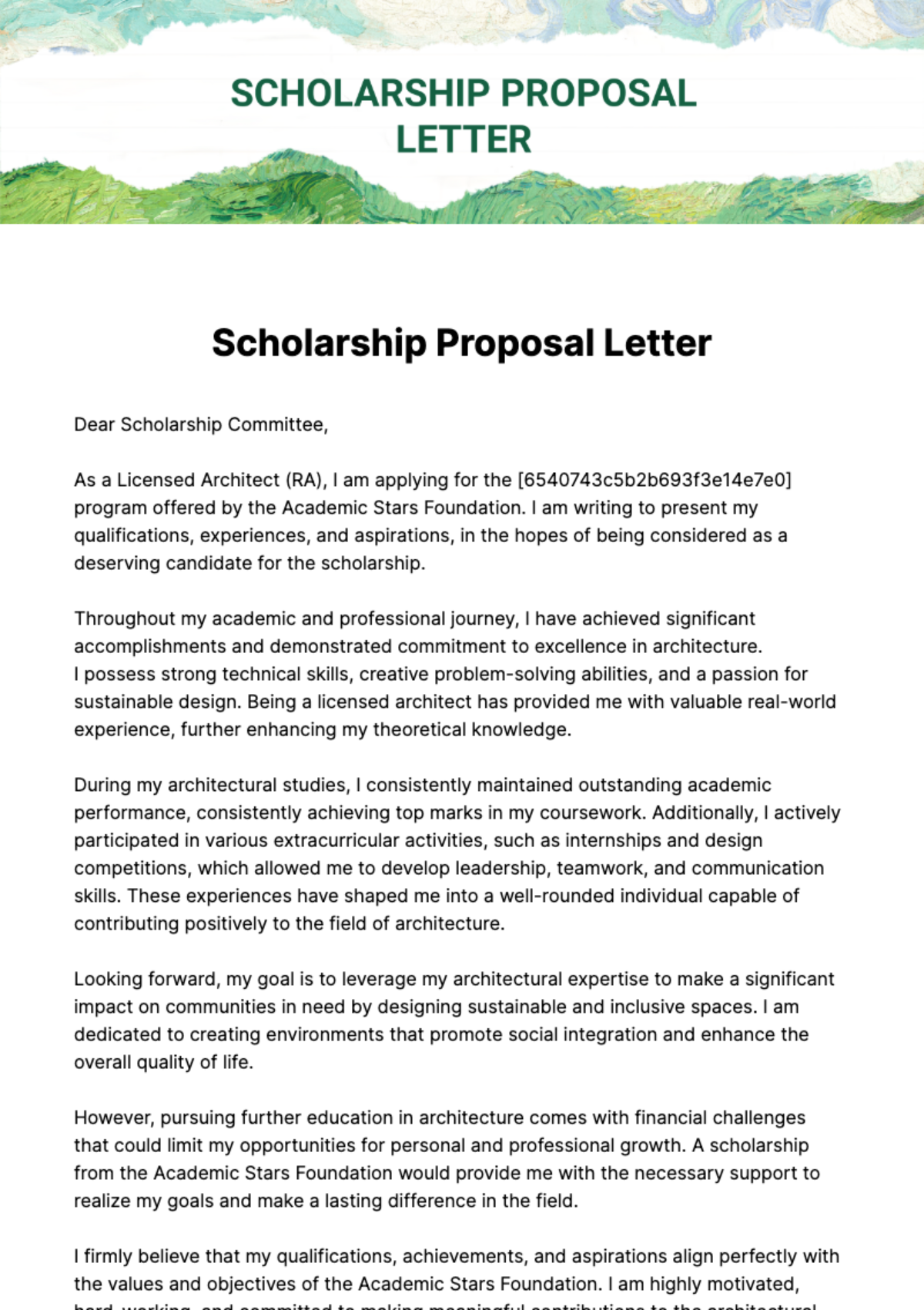 Free Scholarship Proposal Letter Template