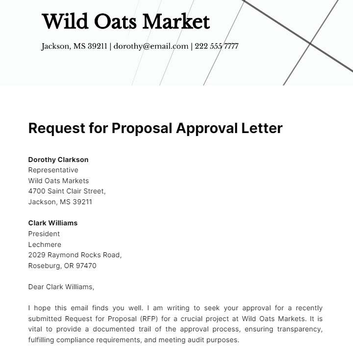 Request for Proposal (RFP) Approval Letter  Template