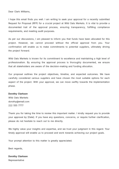 Free Request for Proposal (RFP) Approval Letter  Template to Edit Online
