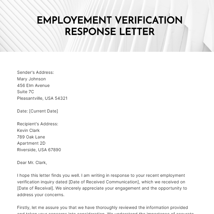 Free Employment Verification Response Letter