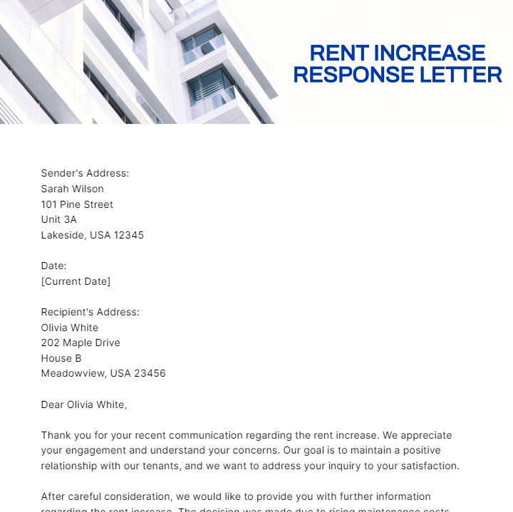 Free Rent Increase Response Letter