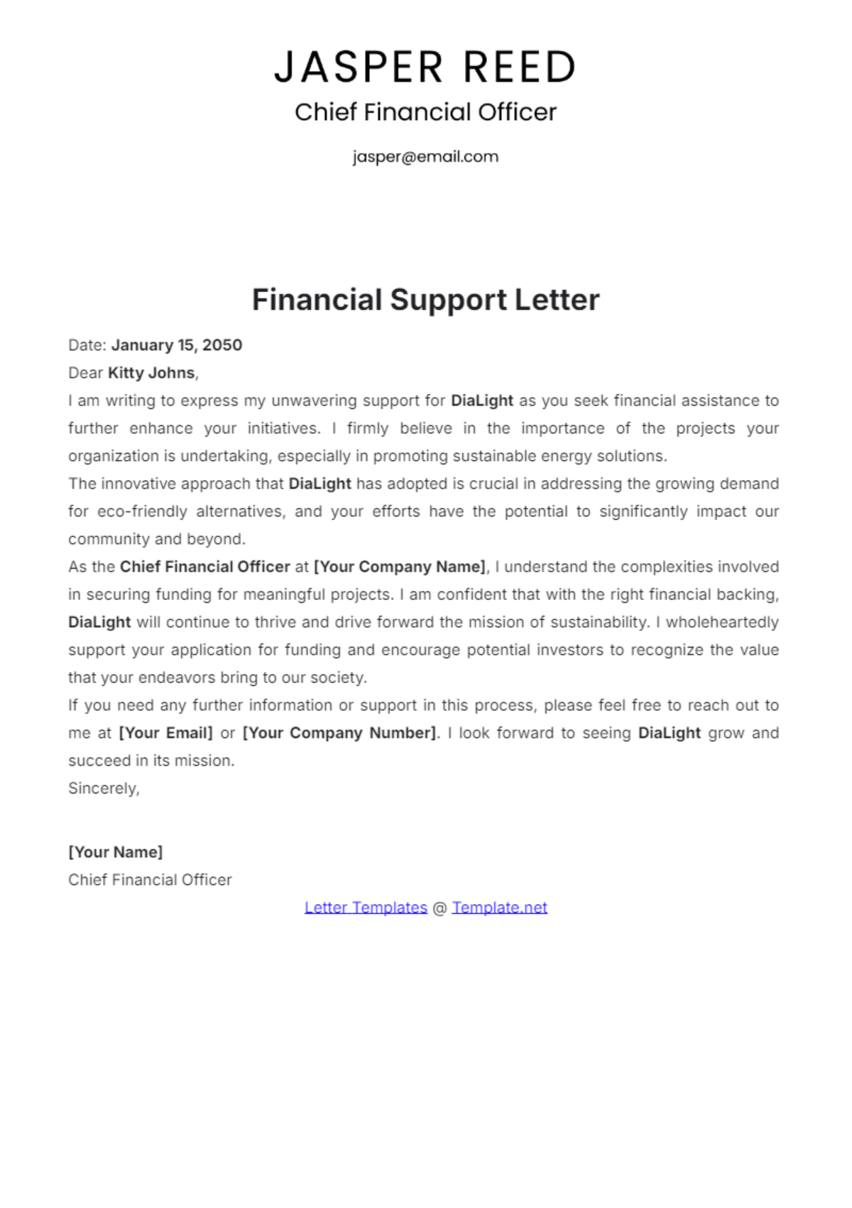 Financial Support Letter Template - Edit Online & Download