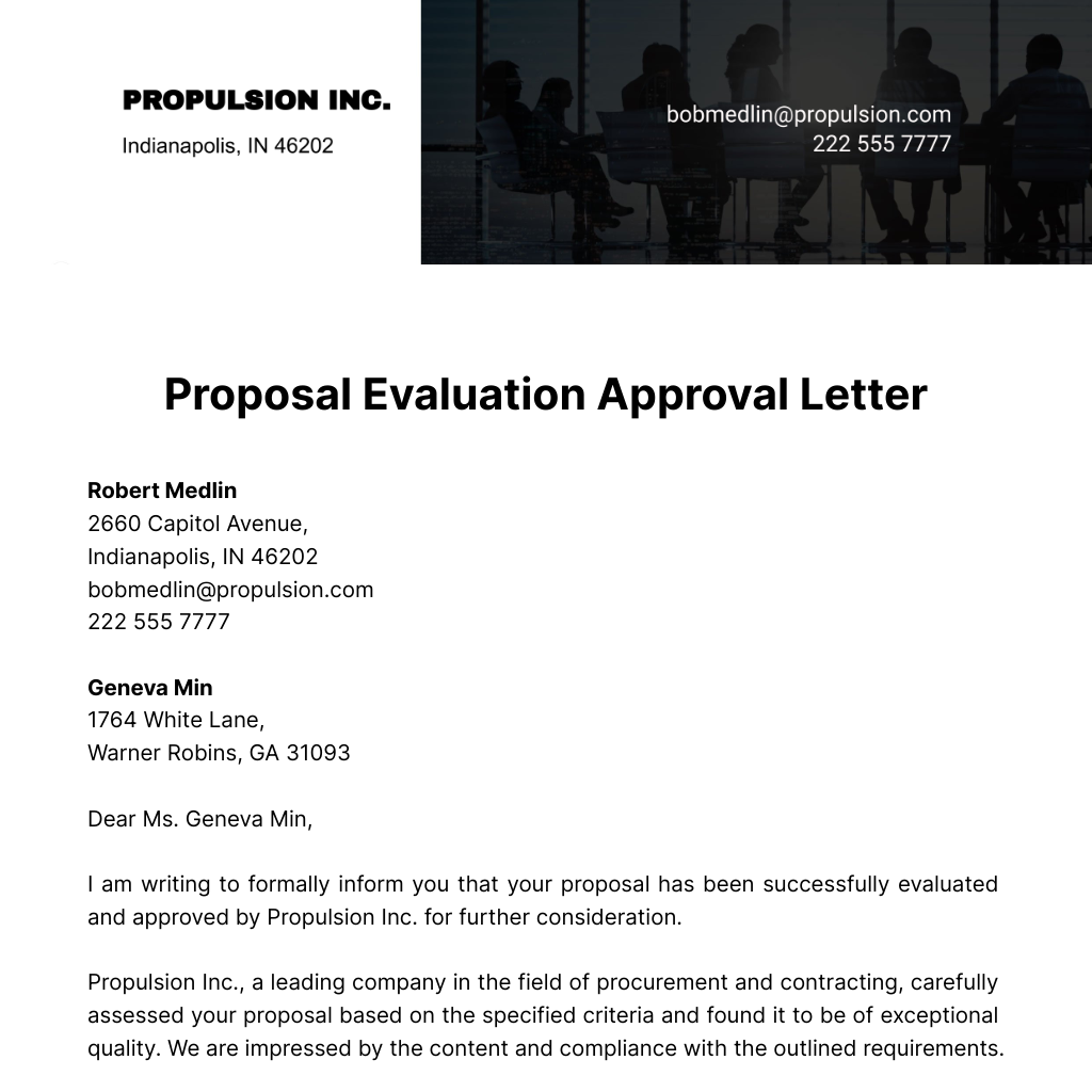 Free Proposal Evaluation Approval Letter  Template
