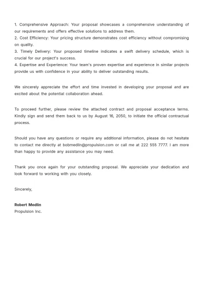 Free Proposal Evaluation Approval Letter  Template to Edit Online