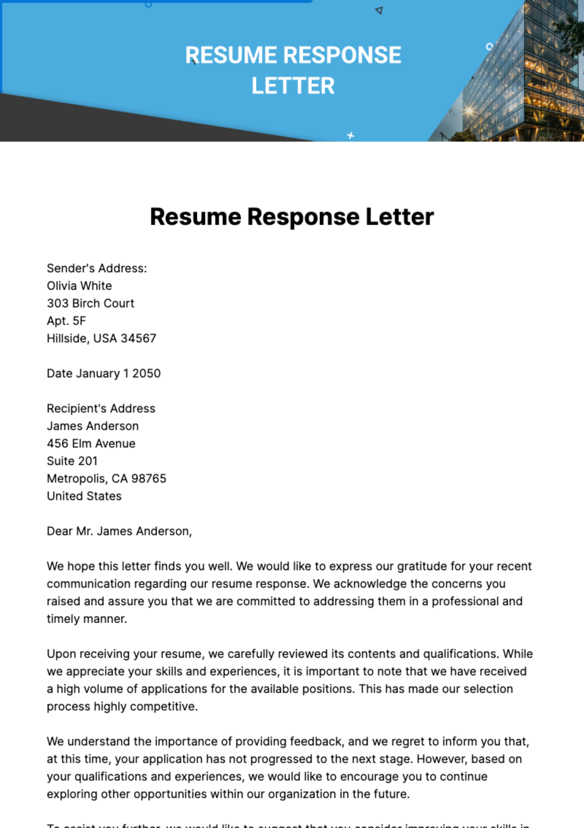 Resume Response Letter Template
