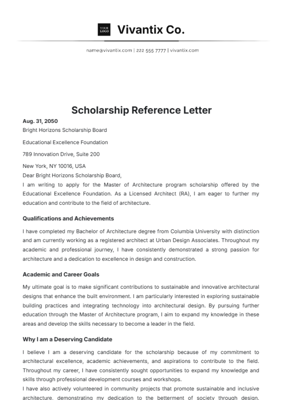 Scholarship Reference Letter Template - Edit Online & Download