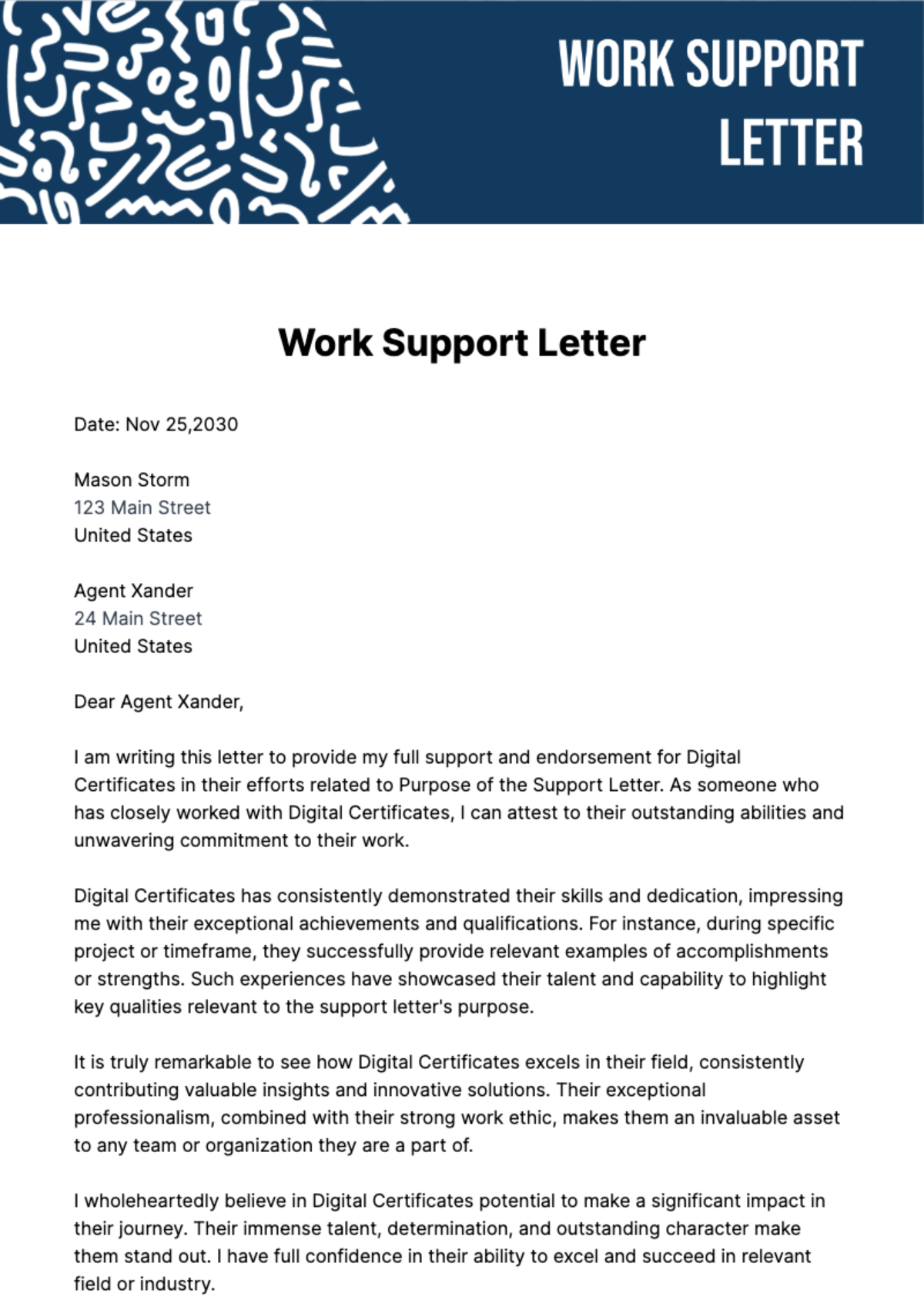 Free Work Support Letter Template