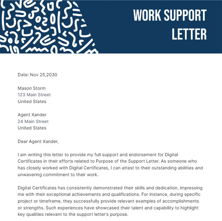 Work Support Letter Template