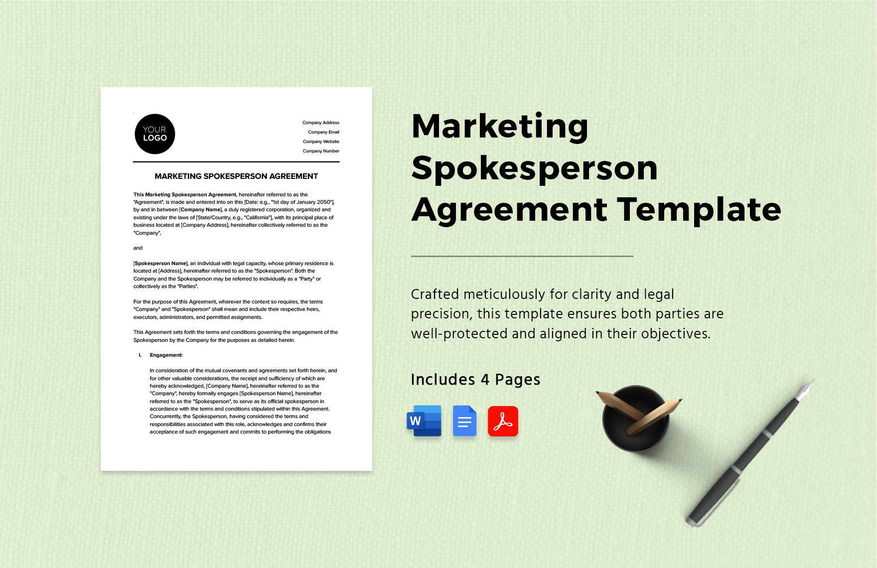 Marketing Spokesperson Agreement Template in Word, Google Docs, PDF