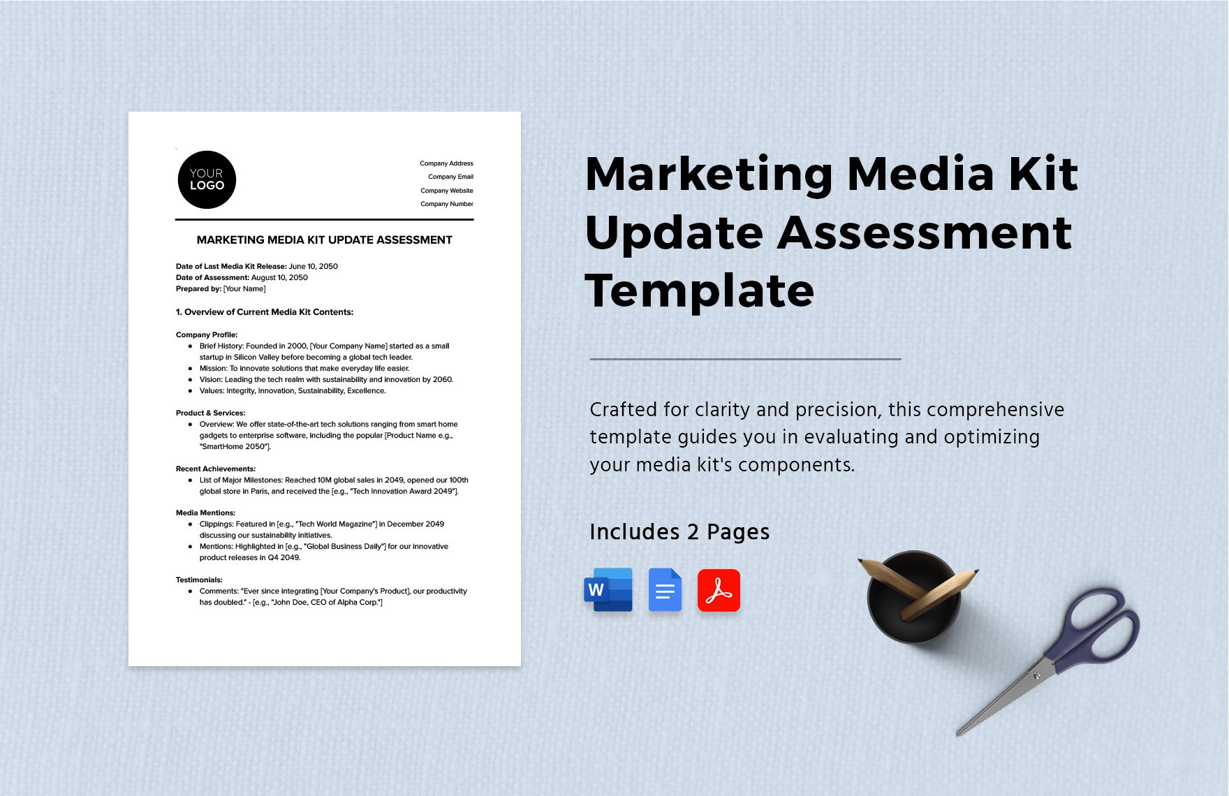 Marketing Media Kit Update Assessment Template in Word, Google Docs, PDF