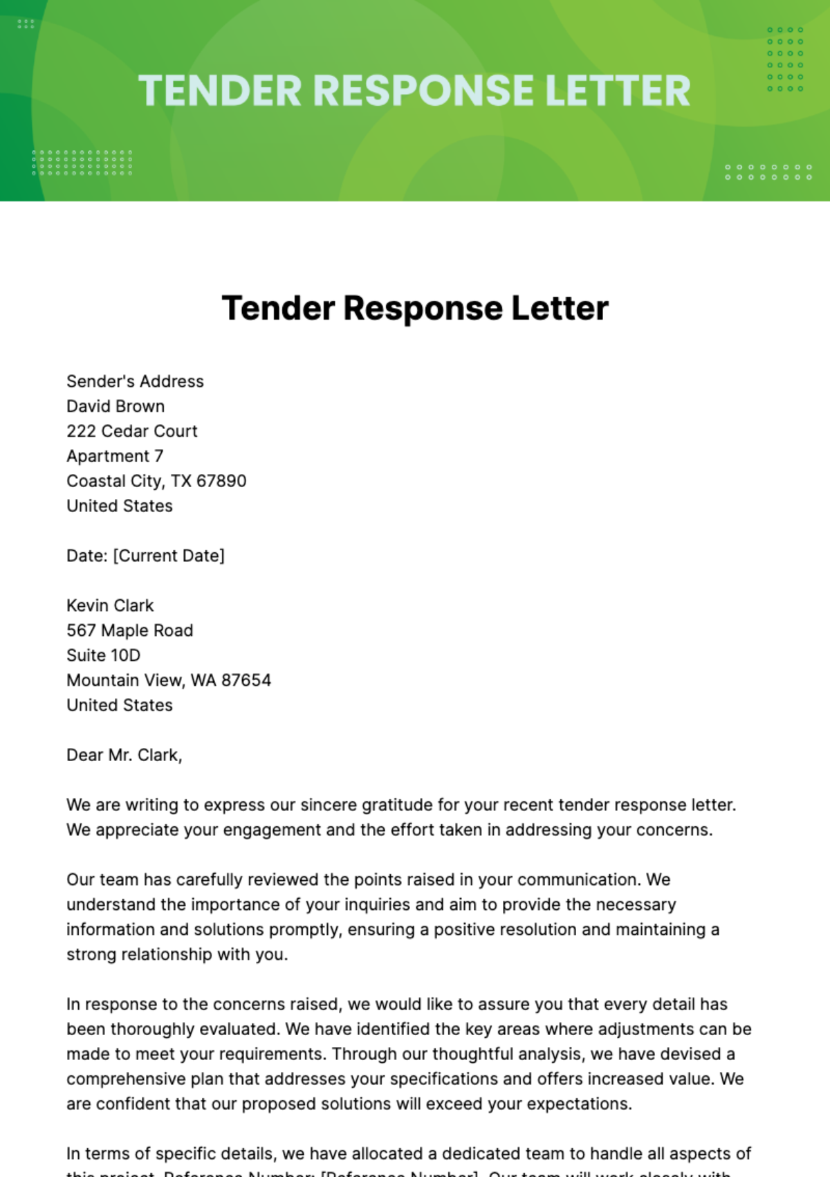 Tender Response Letter Template