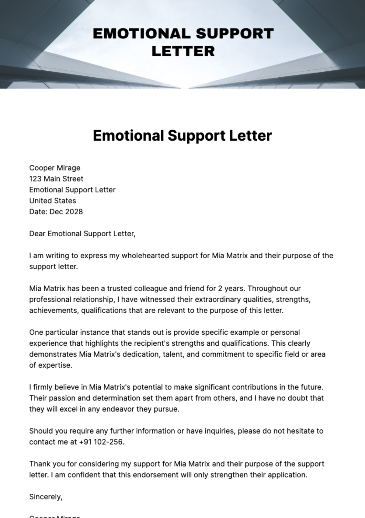 Free Emotional Support Letter Template