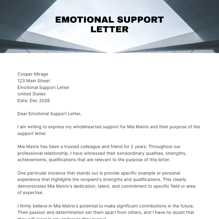 Emotional Support Letter Template