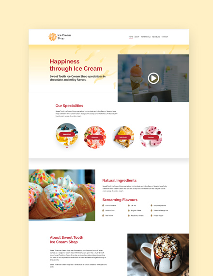 Sample Ice Cream Landing Page Wordpress Theme
