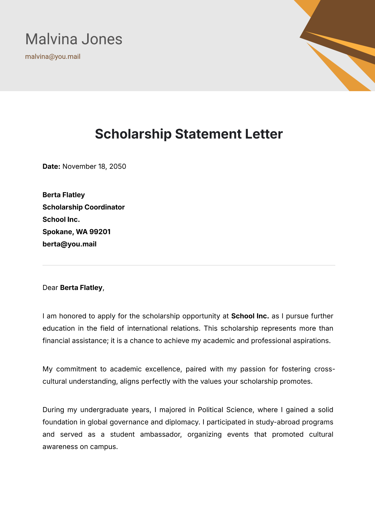 Scholarship Statement Letter Template - Edit Online & Download