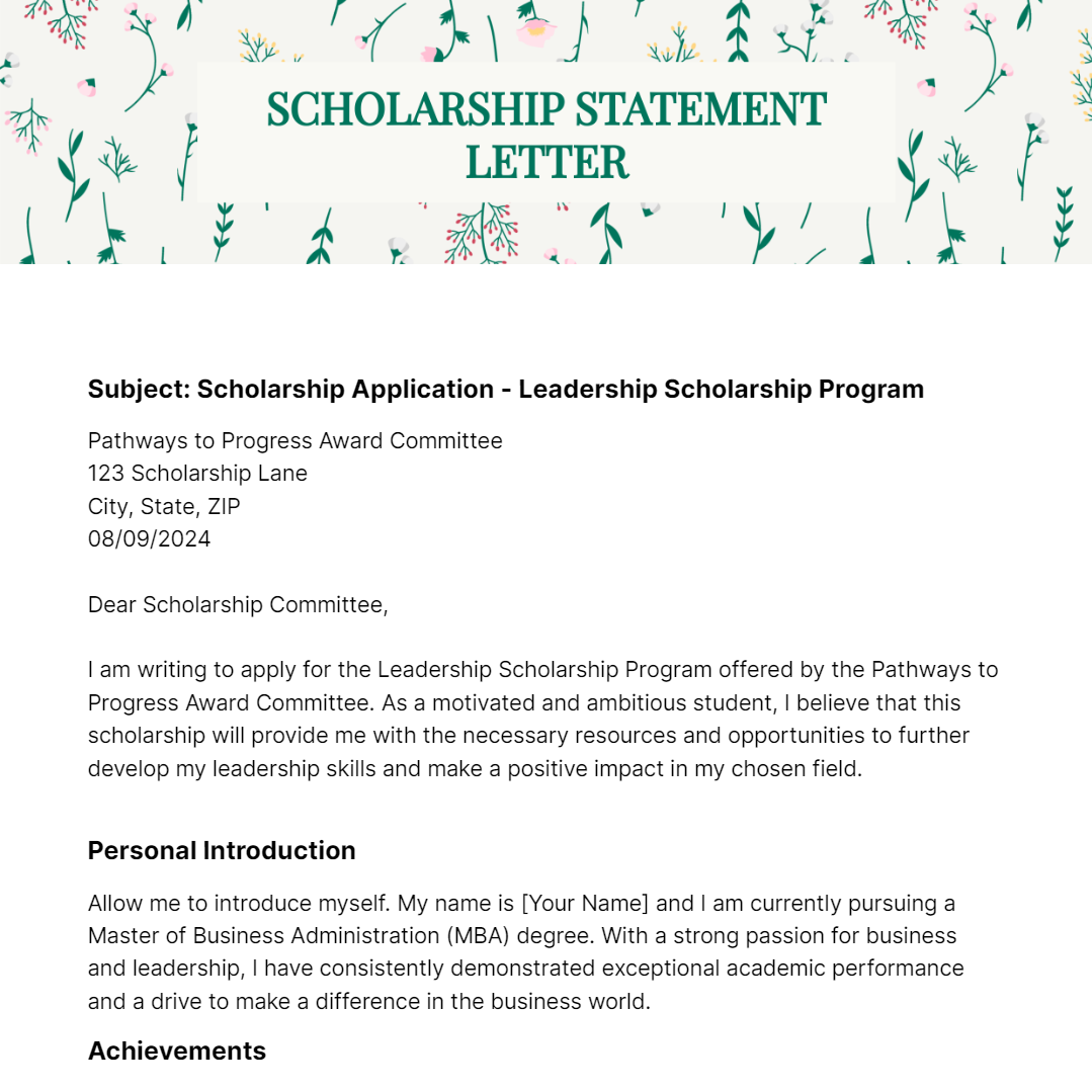 Scholarship Statement Letter Template