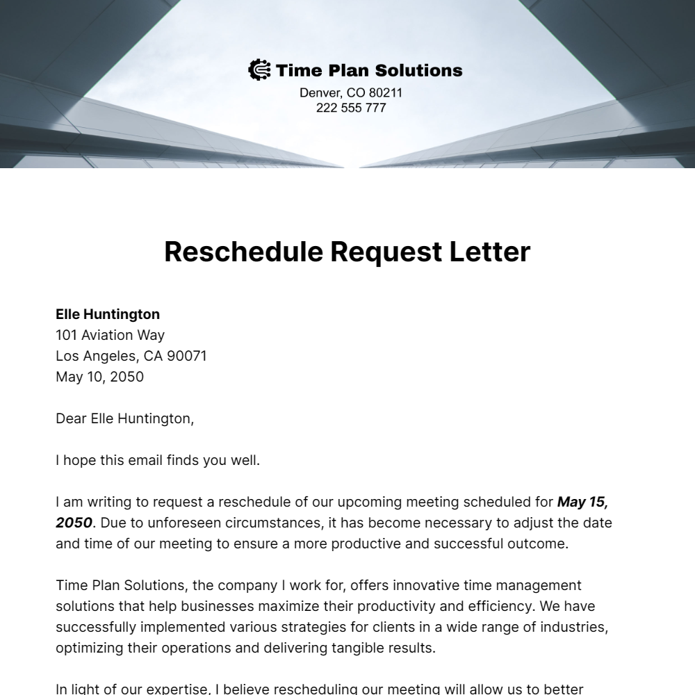 Reschedule Request Letter  Template