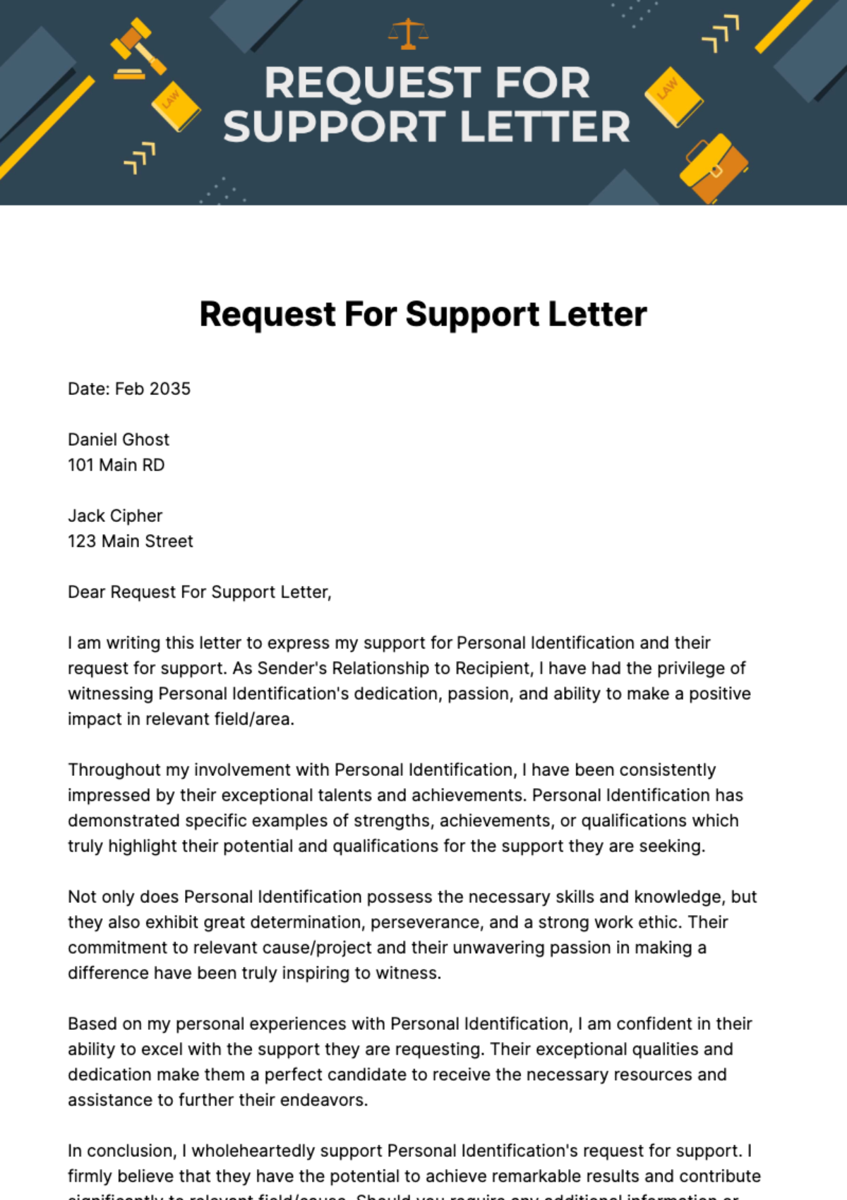 Free Request For Support Letter Template