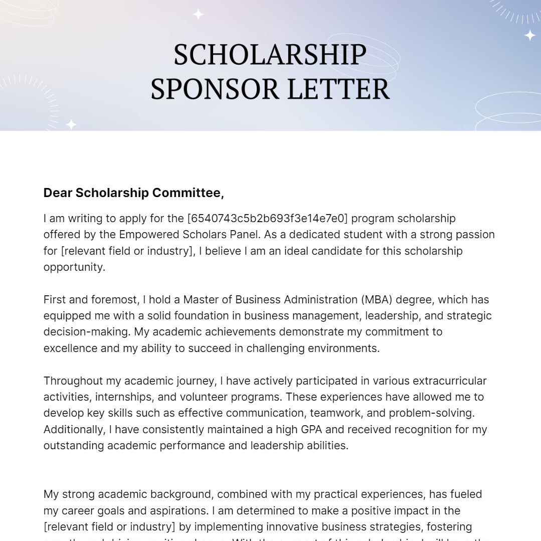 Scholarship Sponsor Letter Template