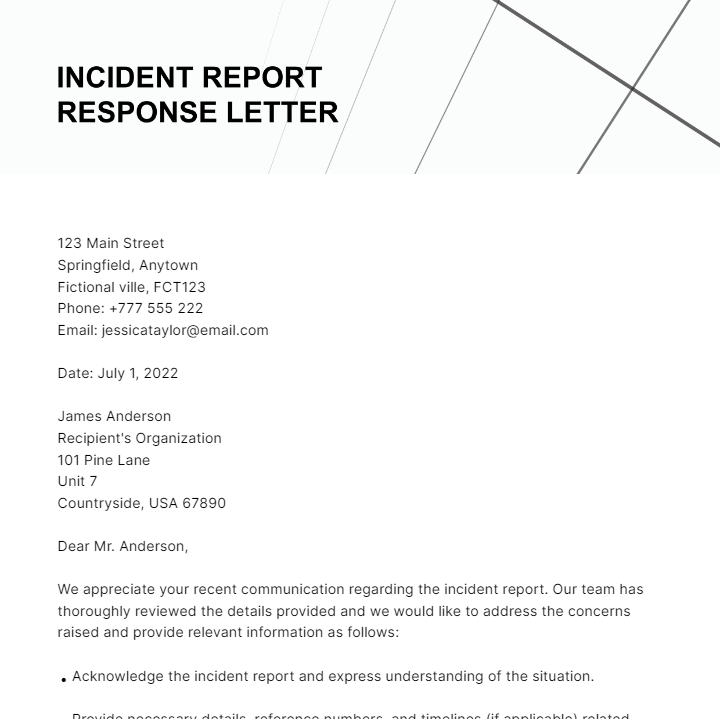 Free Incident Report Response Letter