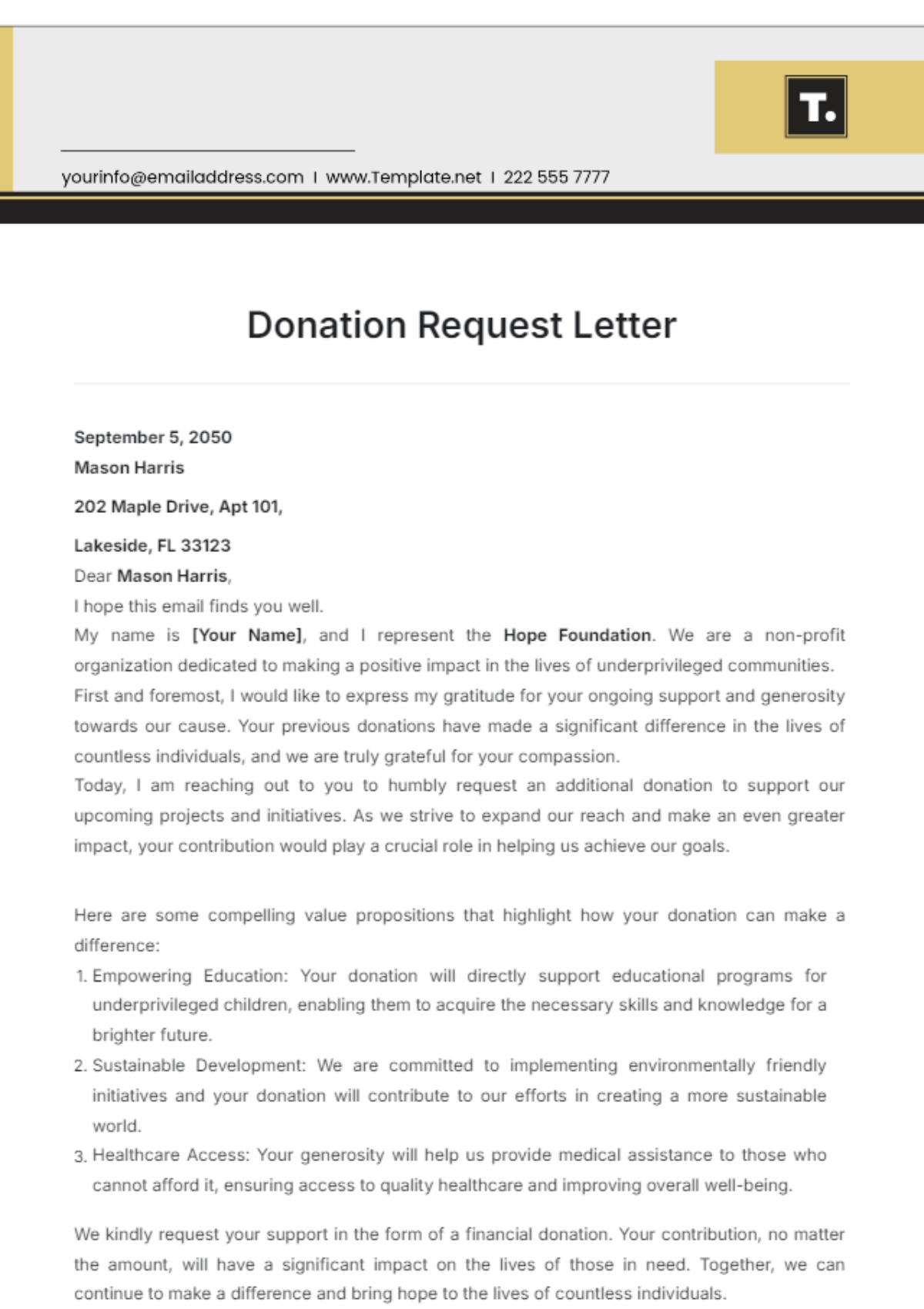 Donation Request Letter  Template - Edit Online & Download