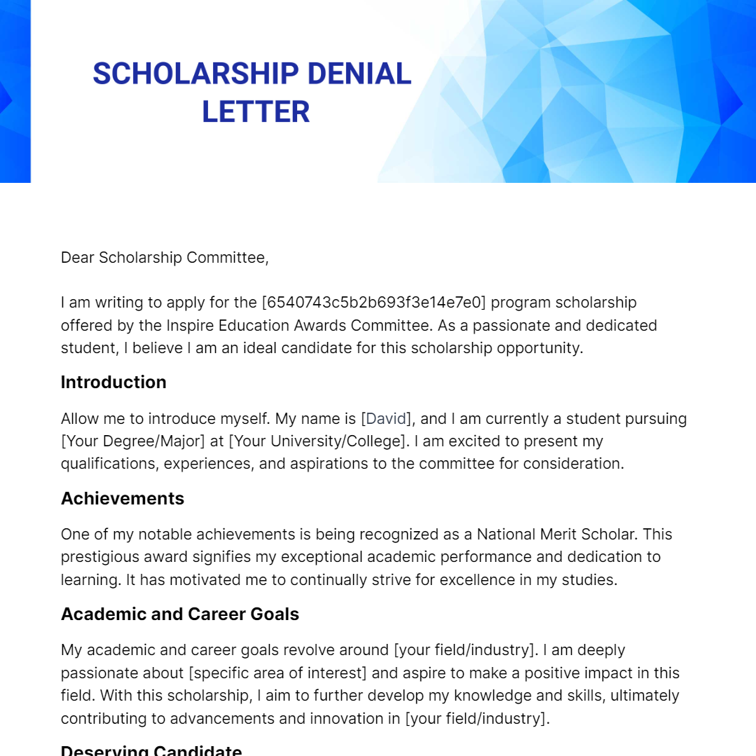 Scholarship Denial Letter Template