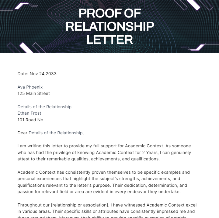 Proof Of Relationship Letter Template