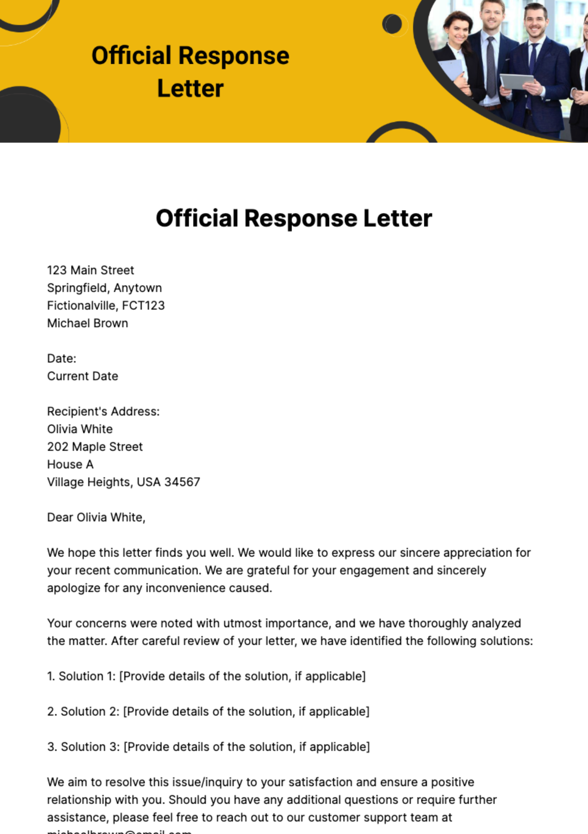 Official Response Letter Template