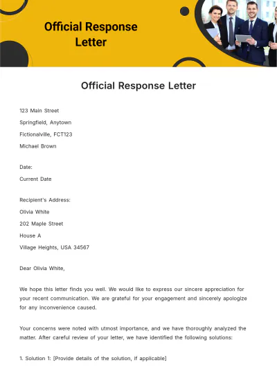 Free Official Response Letter Template to Edit Online