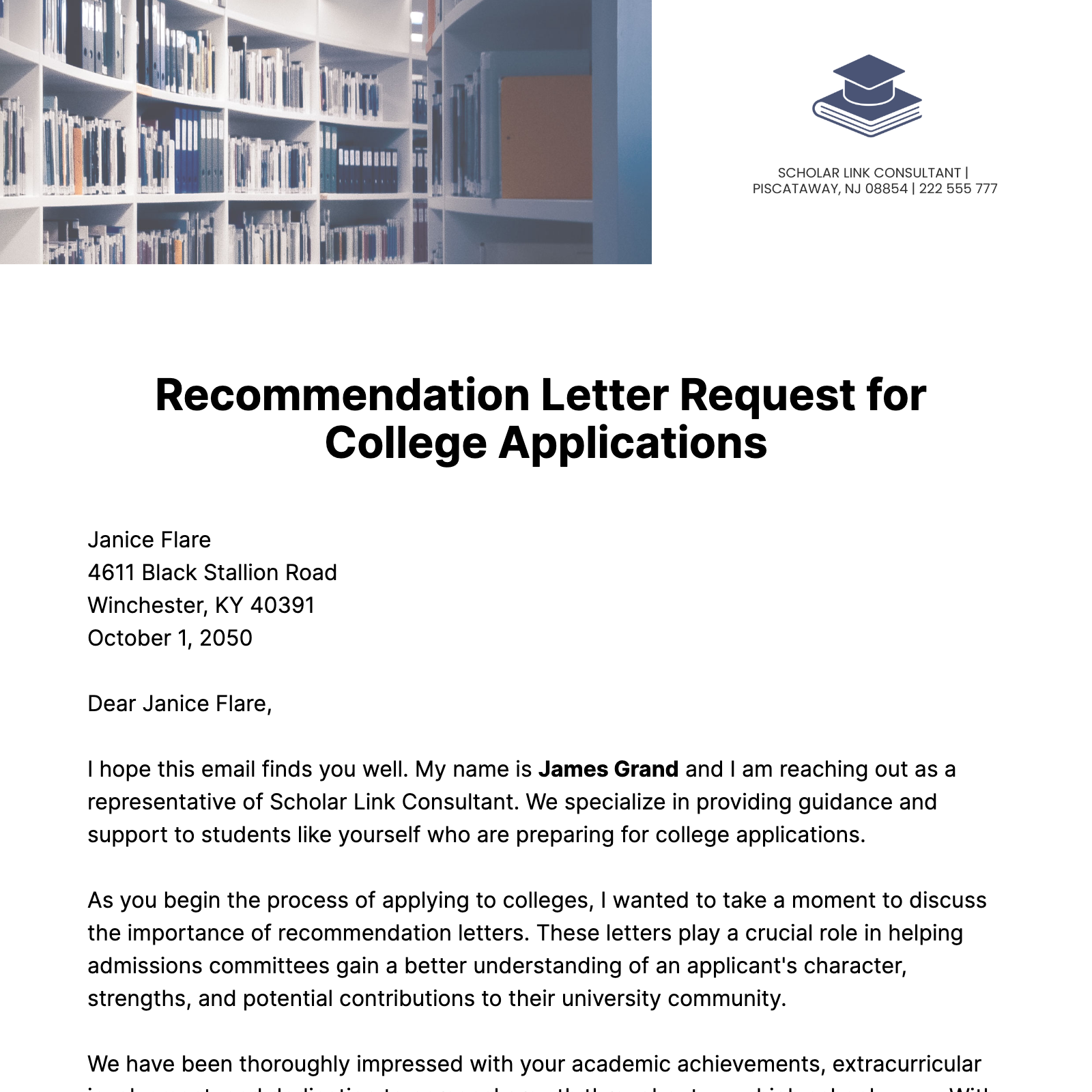 Recommendation Letter Request for College Applications  Template