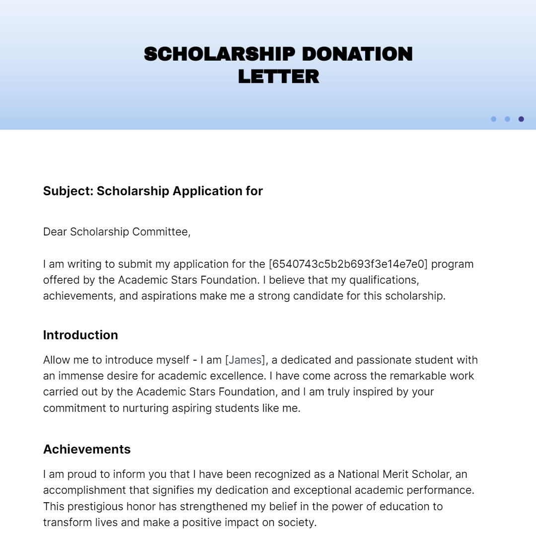 Scholarship Donation Letter Template