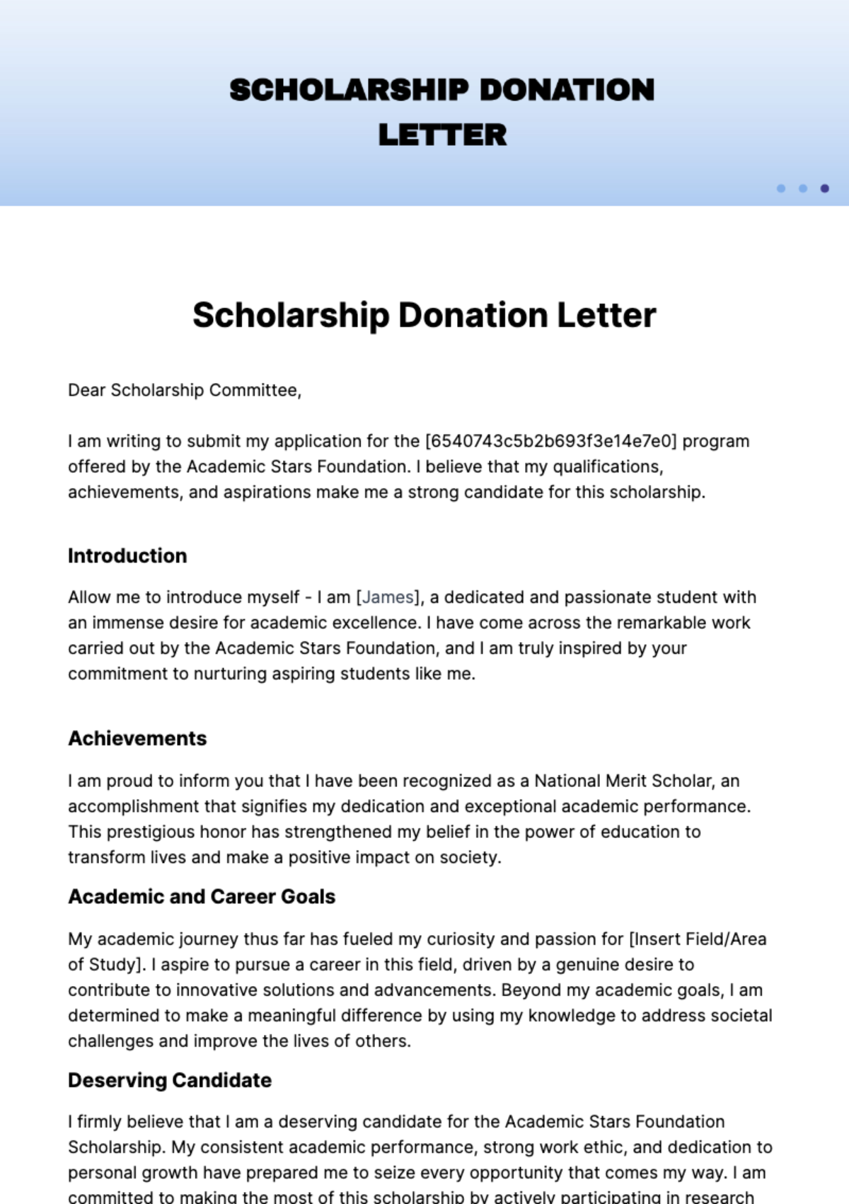 Free Scholarship Donation Letter Template