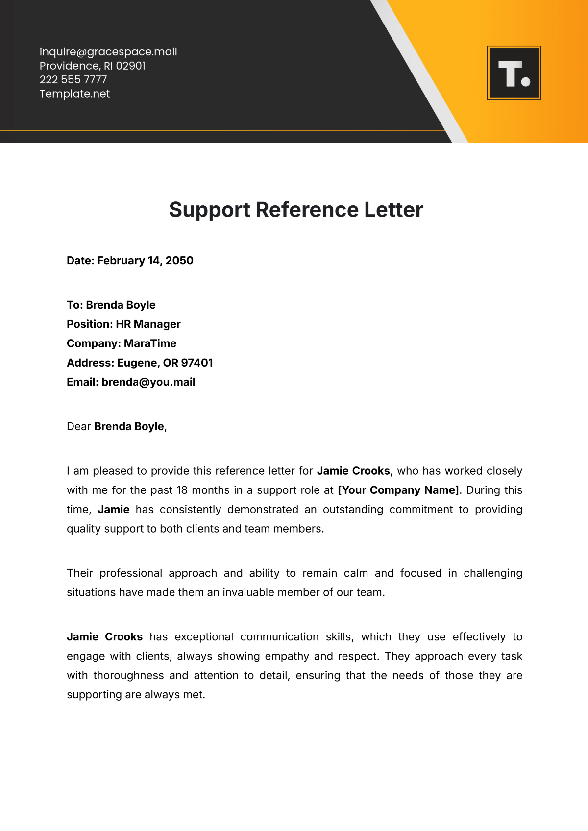 Support Reference Letter Template - Edit Online & Download