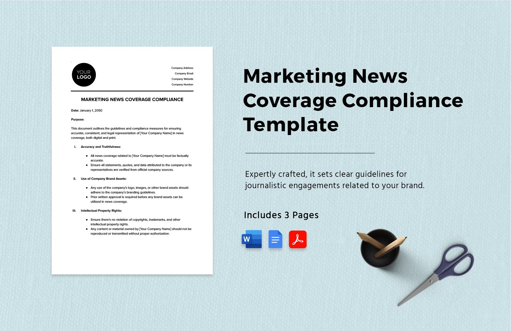 Marketing News Coverage Compliance Template in Word, Google Docs, PDF