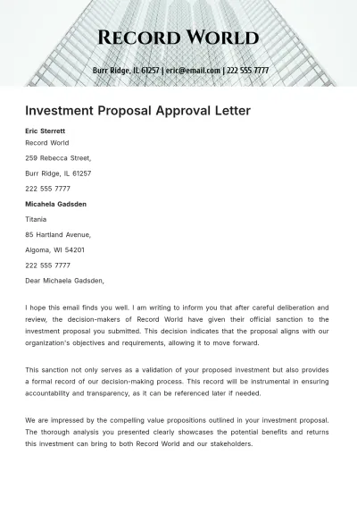 Free Investment Proposal Approval Letter  Template to Edit Online