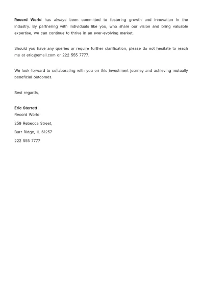 Free Investment Proposal Approval Letter  Template to Edit Online