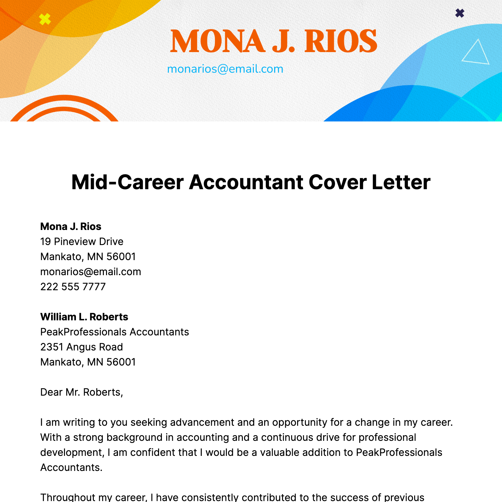 Mid-Career Accountant Cover Letter Template