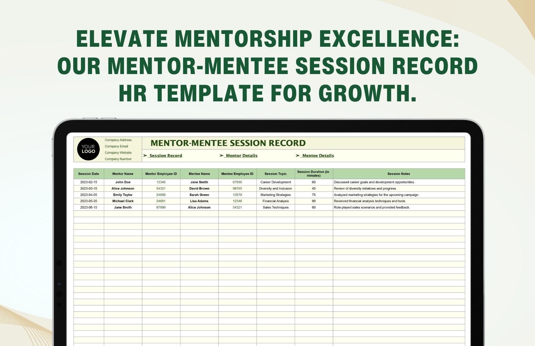 Mentor-Mentee Session Record HR Template