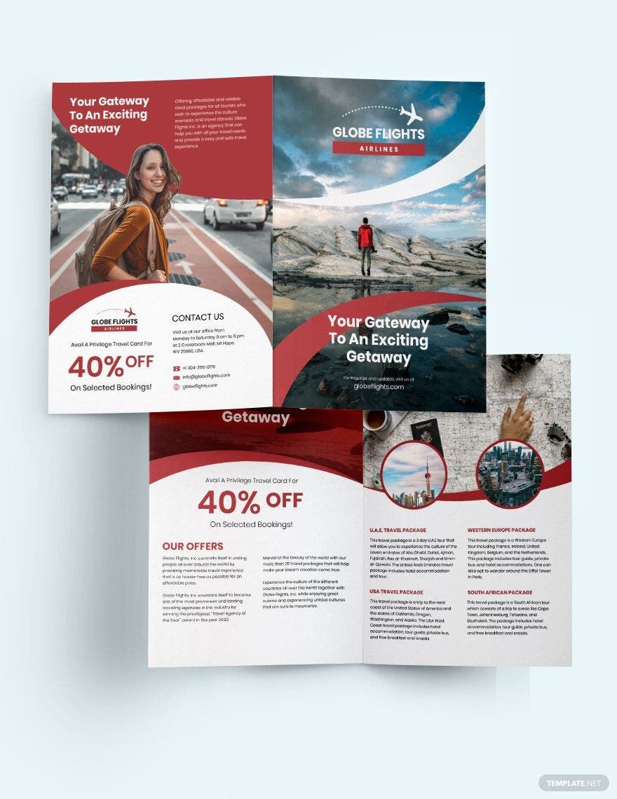 Travel Bi-fold Brochure Template in Word, Illustrator, PSD, Apple Pages, Publisher, InDesign