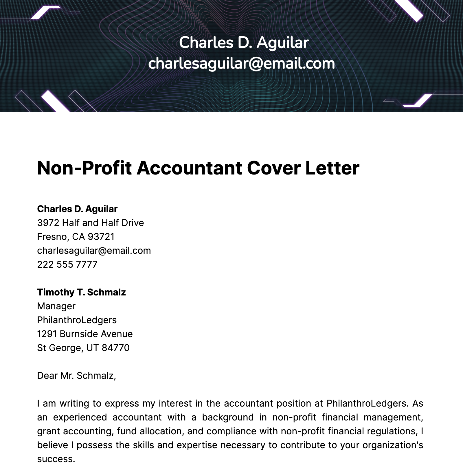 Non-Profit Accountant Cover Letter Template