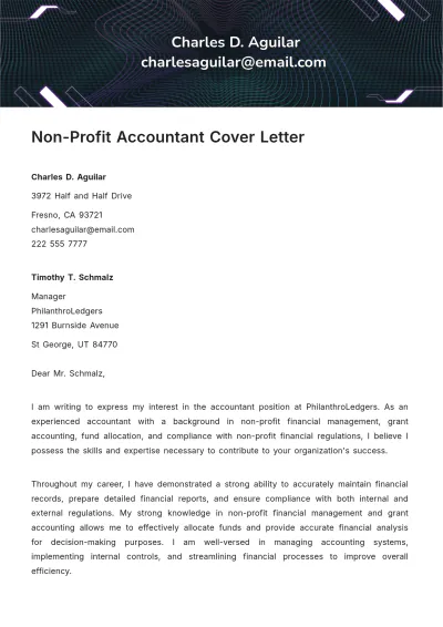 Free Non-Profit Accountant Cover Letter Template to Edit Online