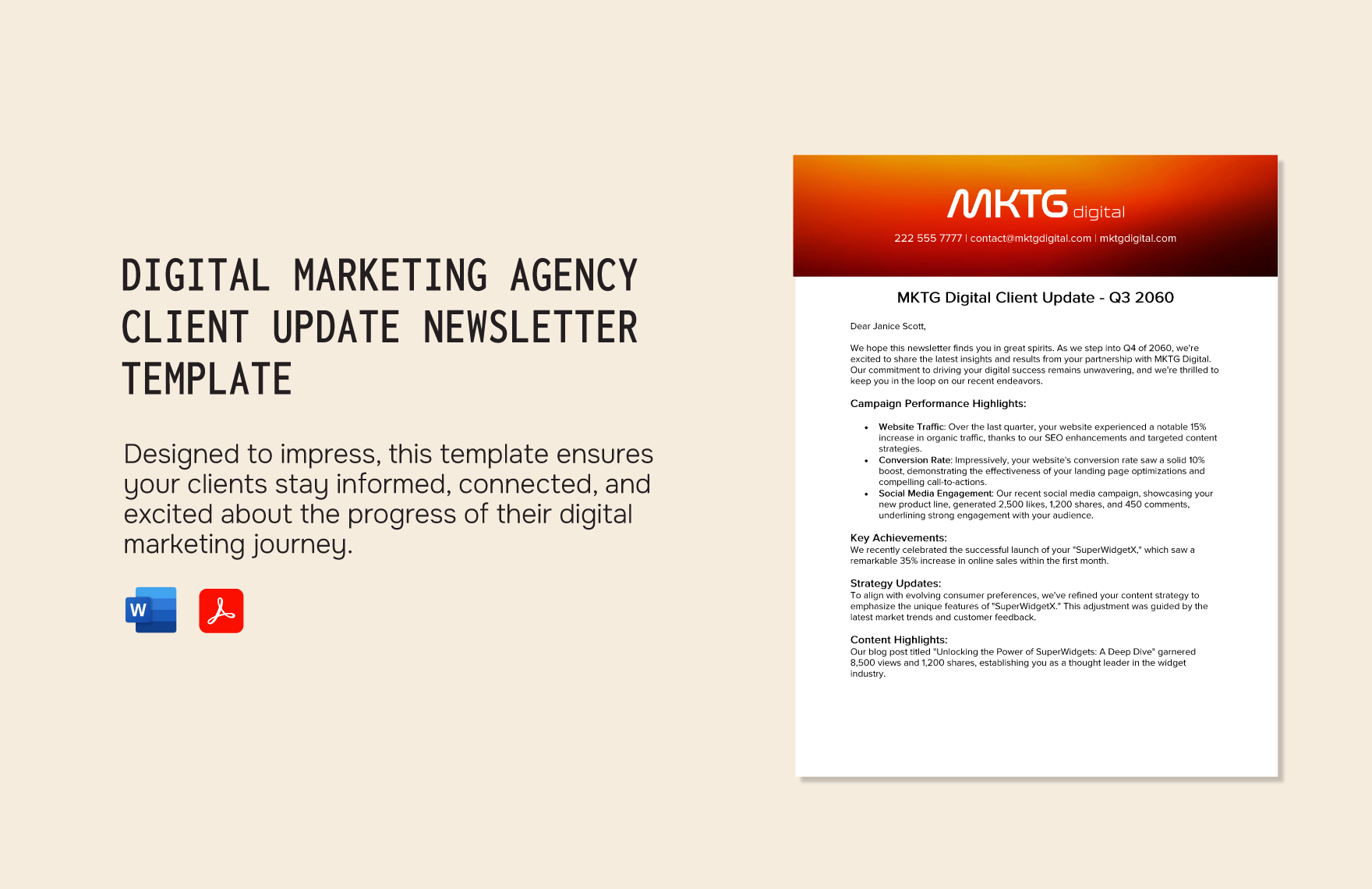 Digital Marketing Agency Client Update Newsletter Template