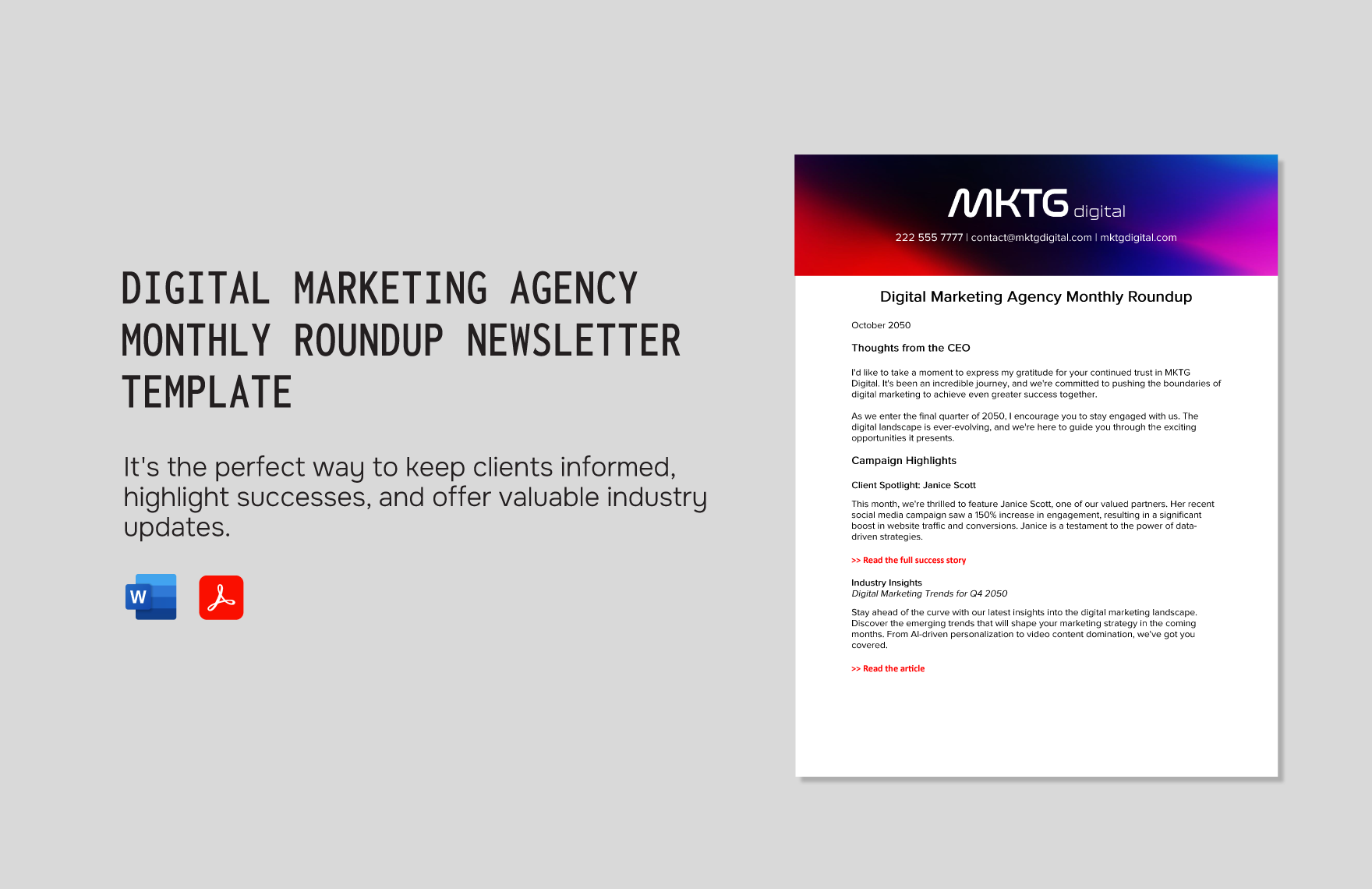 Digital Marketing Agency Monthly Roundup Newsletter Template