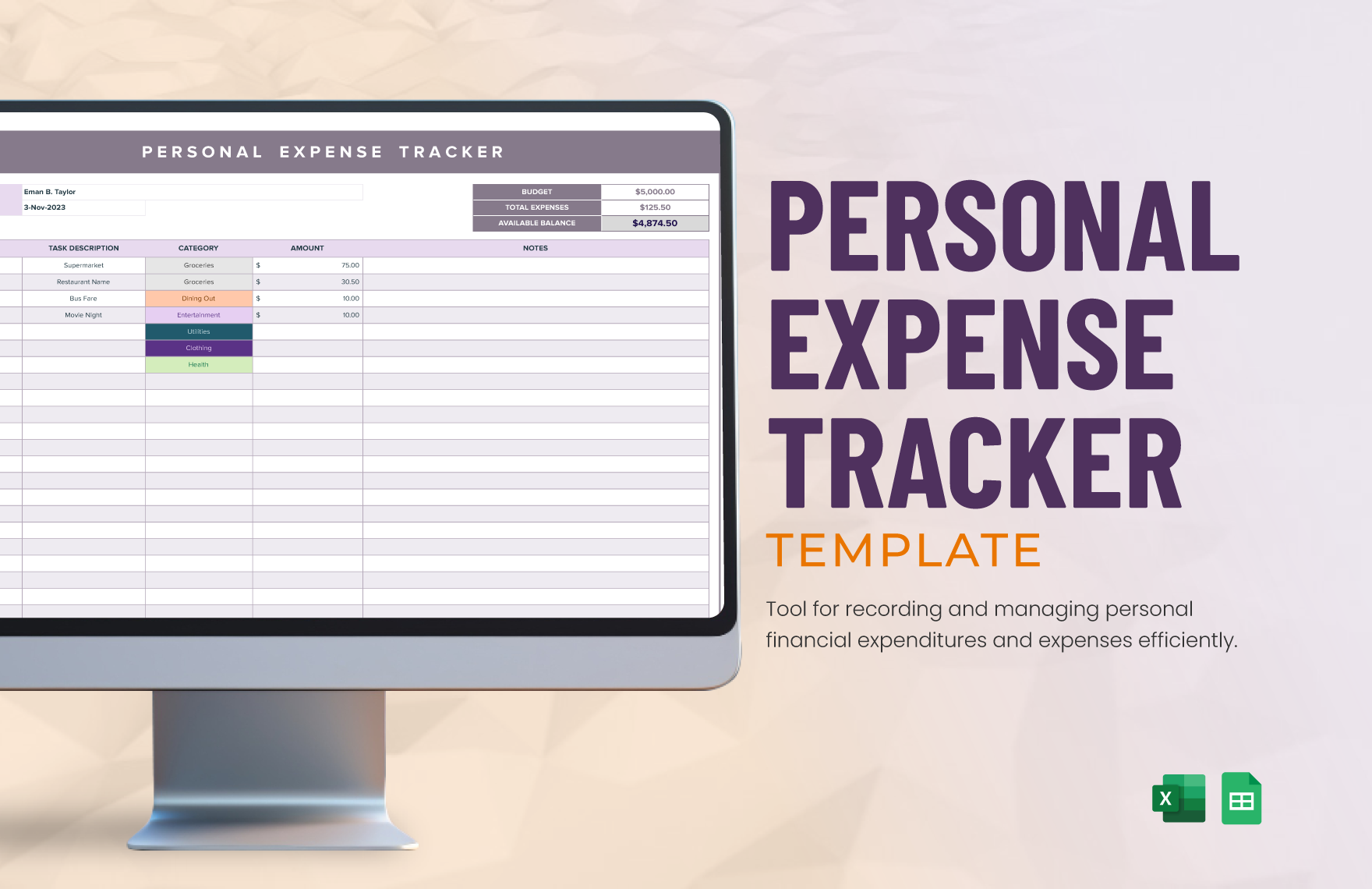 Free Personal Expense Tracker Template in Excel, Google Sheets